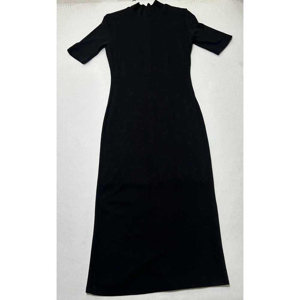 Marine Layer Black Lexi Ribbed Mock Neck Short Sleeve Dress. Small